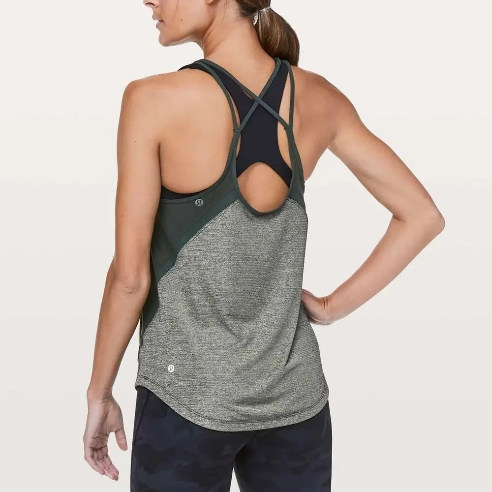 LULULEMON Run Off Route Tank Top Heathered Camo Green